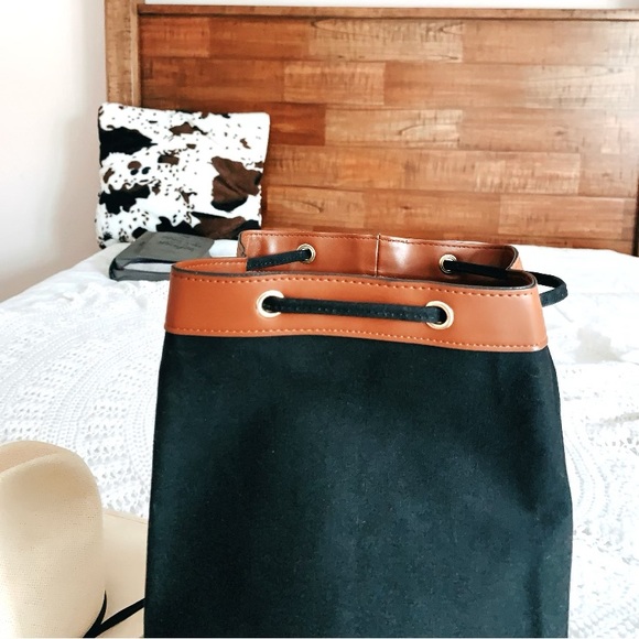 Henri Bendel black tan trim canvas backpack - Picture 3 of 15